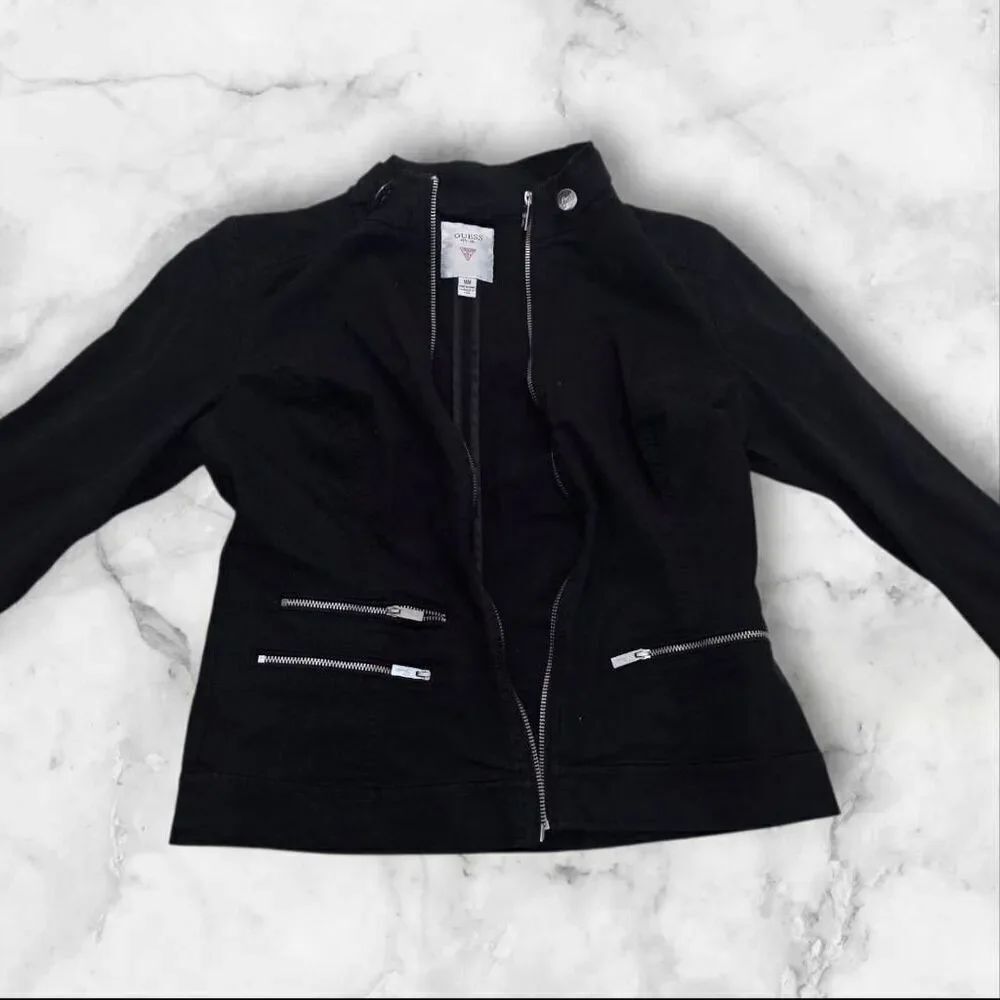 Guess Black Moto Zip Jacket Size Medium